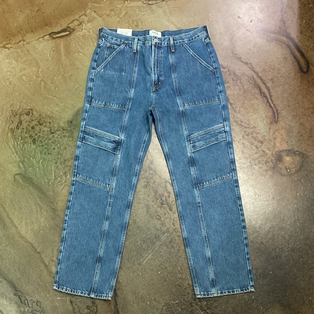 Agolde Straight Leg Patchwork Denim Jeans in Blue - Picture 2 of 3
